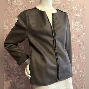 Dylan charcoal colour zip front faux suede jacket